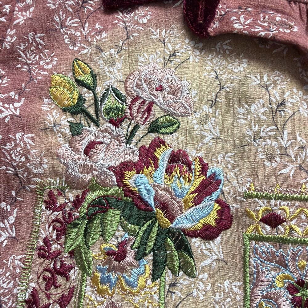 Aratta Silent Journey Tunic Shirt Small Boho Embroidered Velvet Trim Button Up - Picture 10 of 13